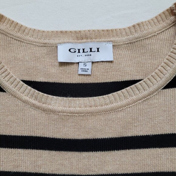 Striped Long Sleeve Sweater Crewneck Tan & Black Gilli Small Old Money Preppy - Picture 5 of 9